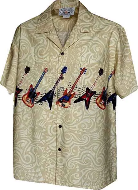 Pacific Legend Rock and Roll Guitars Men's Camp Hawaiian Shirts, Style#440-3966