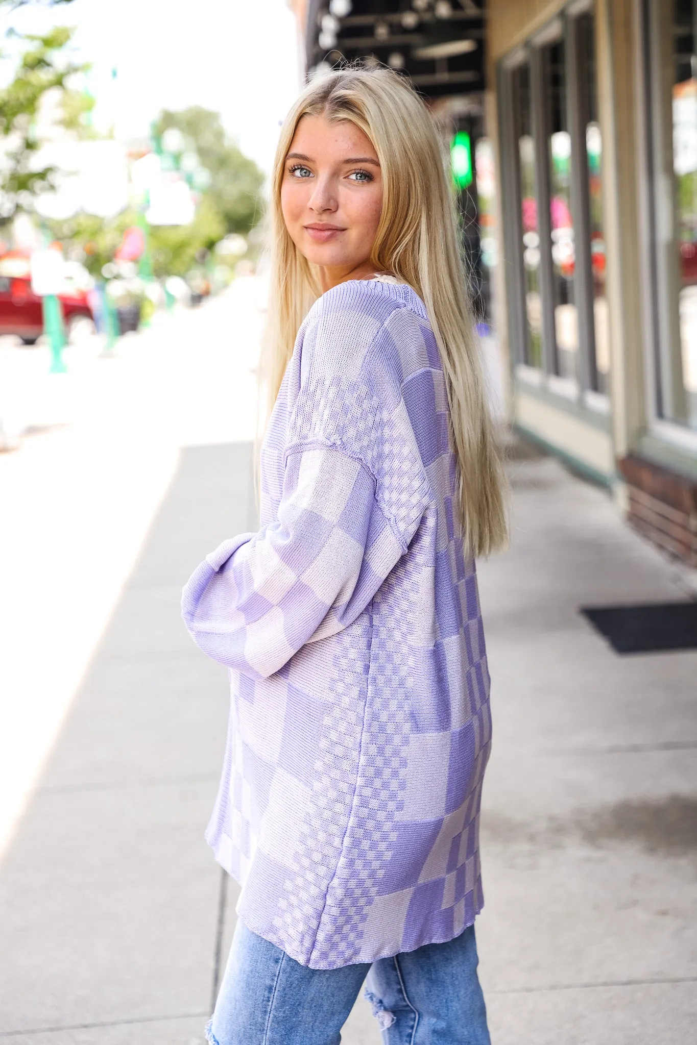 Perfect Purple Checkered Cardigan