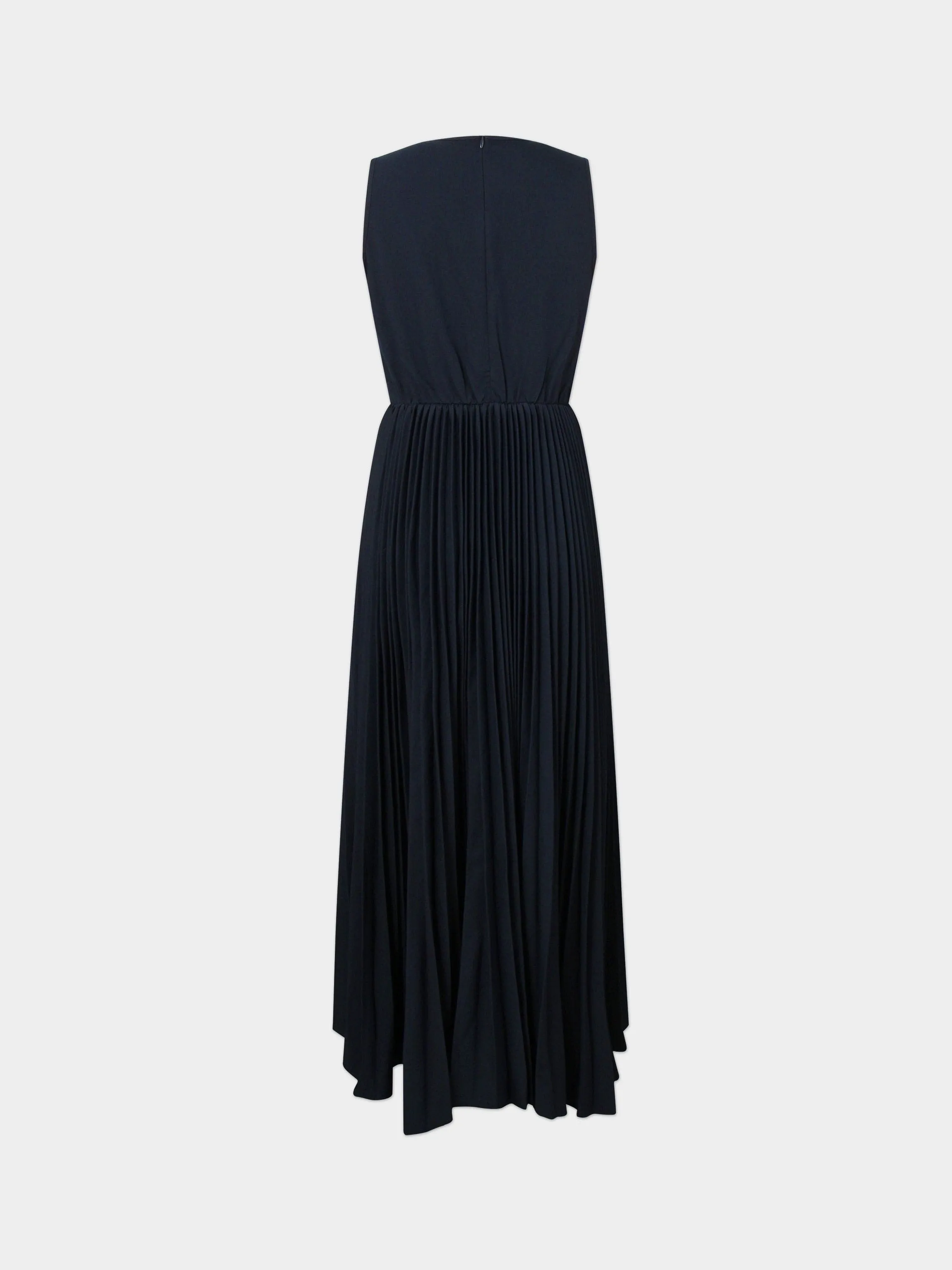 Pleated Slip Dress-Navy