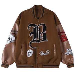 PopFlying Vintage Letterman Baseball Jacket Skull