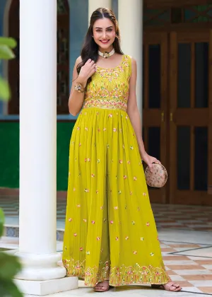 Pretty Mustard Indo-Western Embroidered Georgette Jumpsuit