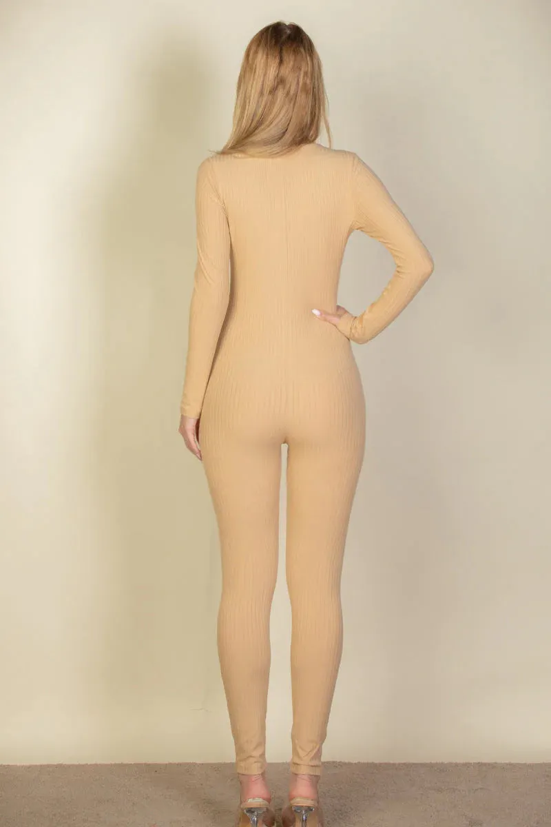 "Capella Ribbed Jumpsuit: The Ultimate Wardrobe Essential with Scoop Neck and Long Sleeves"