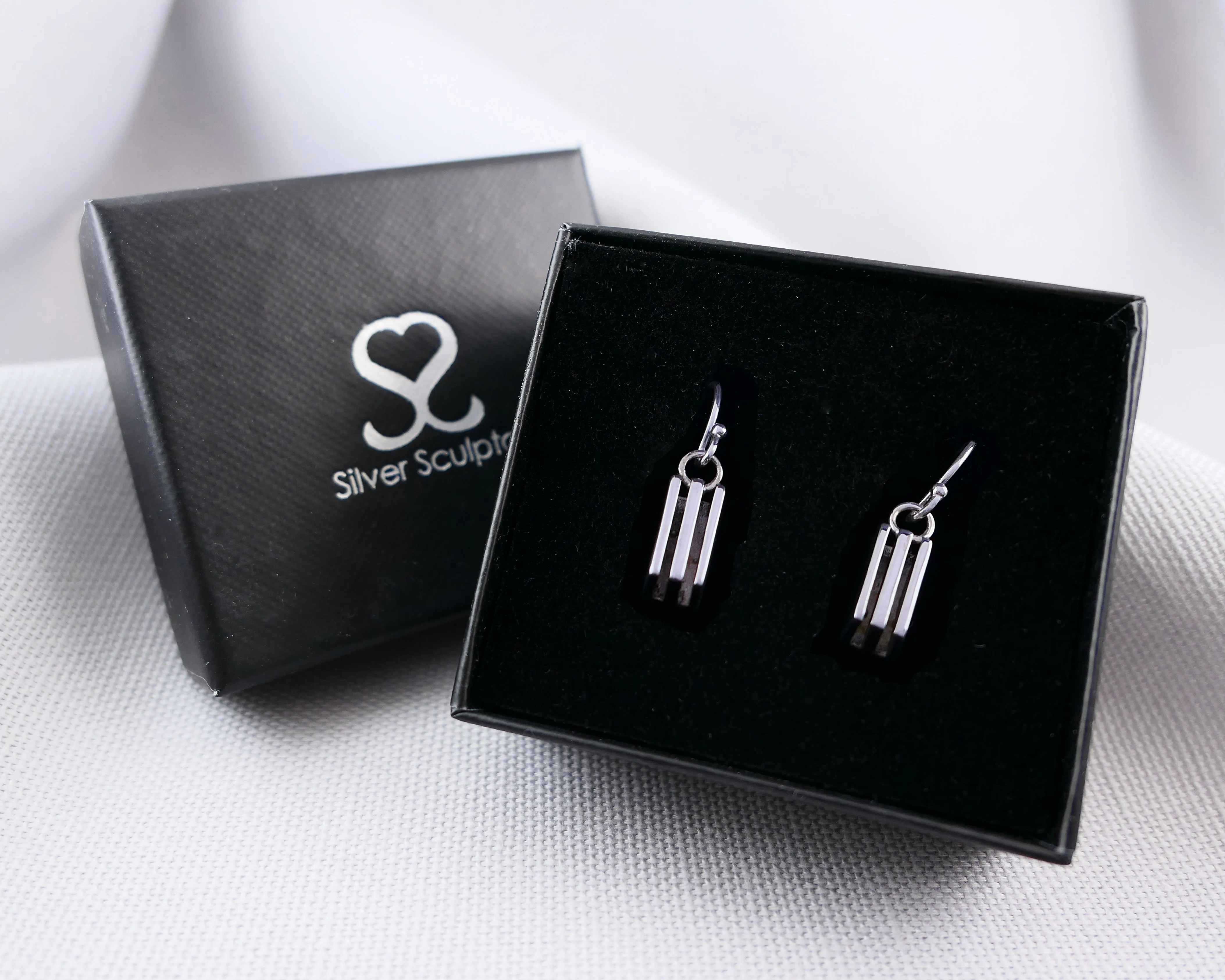 Rectangle Layer Drop Earrings in Sterling Silver