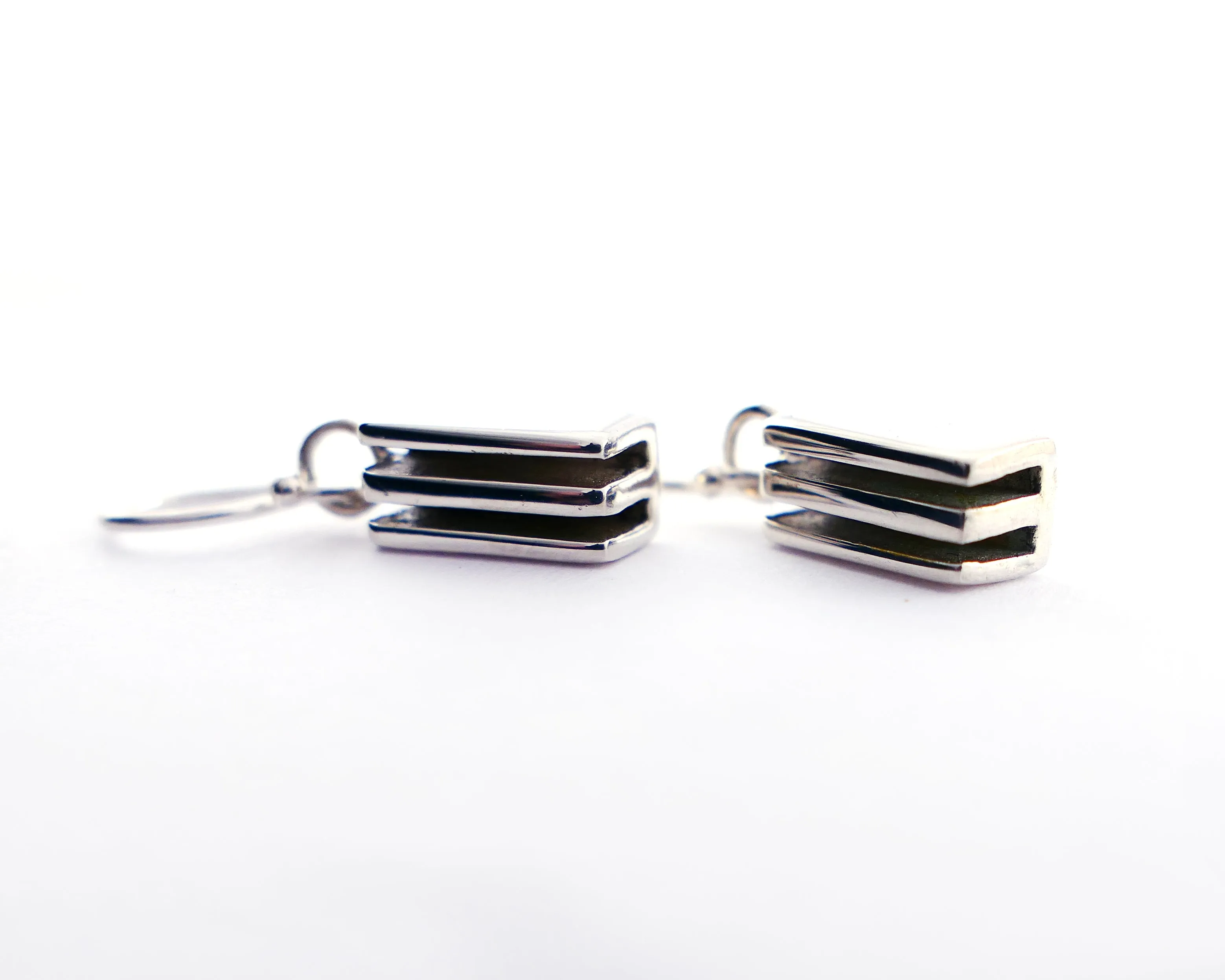 Rectangle Layer Drop Earrings in Sterling Silver