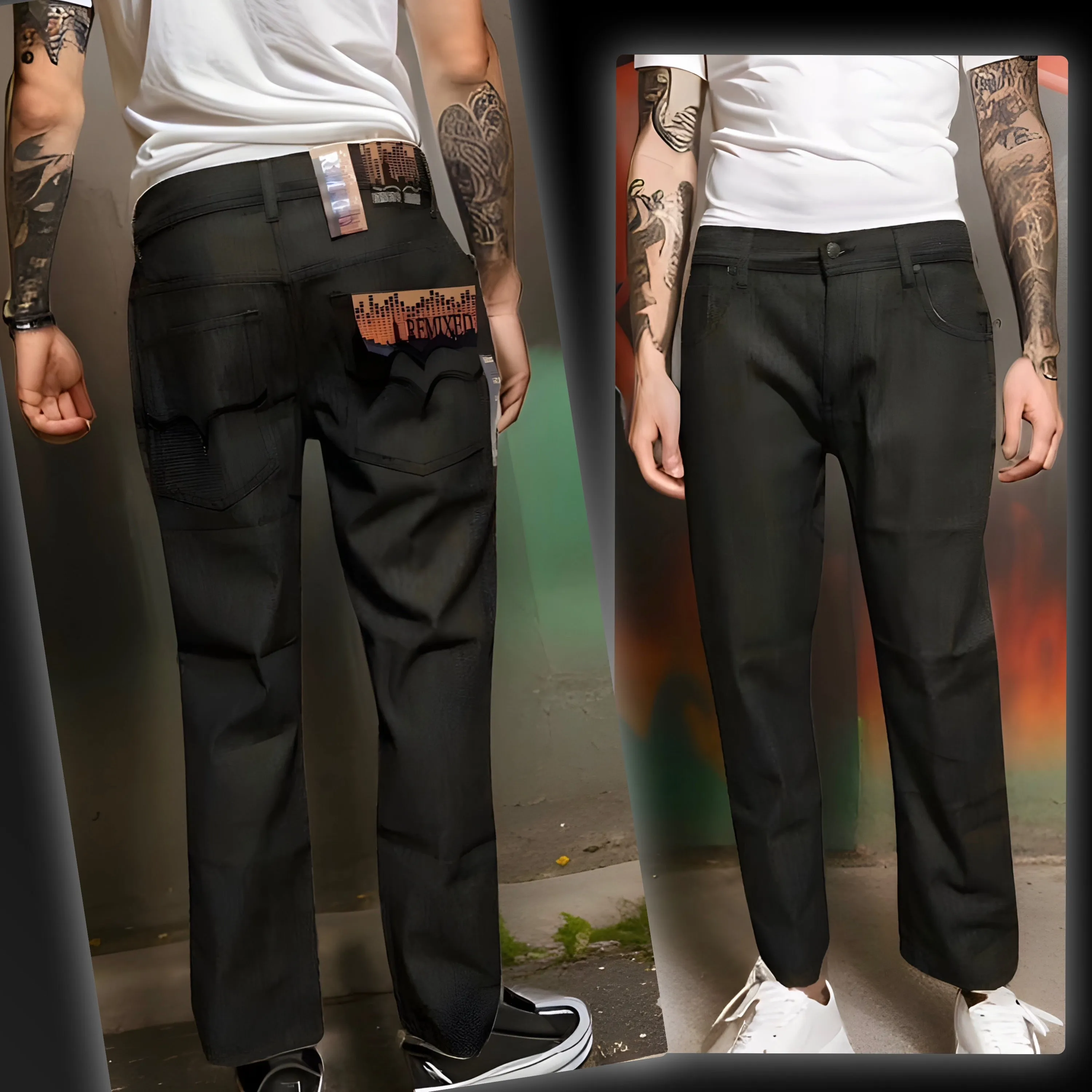 ^Red BBQ Clothing Company^ (REMIXED) DENIM JEANS (BLACK) FOR MEN ~Premium Raw Denim Collection~