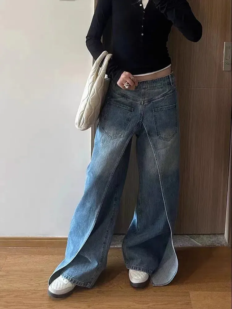 Retro Reversed Double Denim Jeans - Women's Relaxed Fit