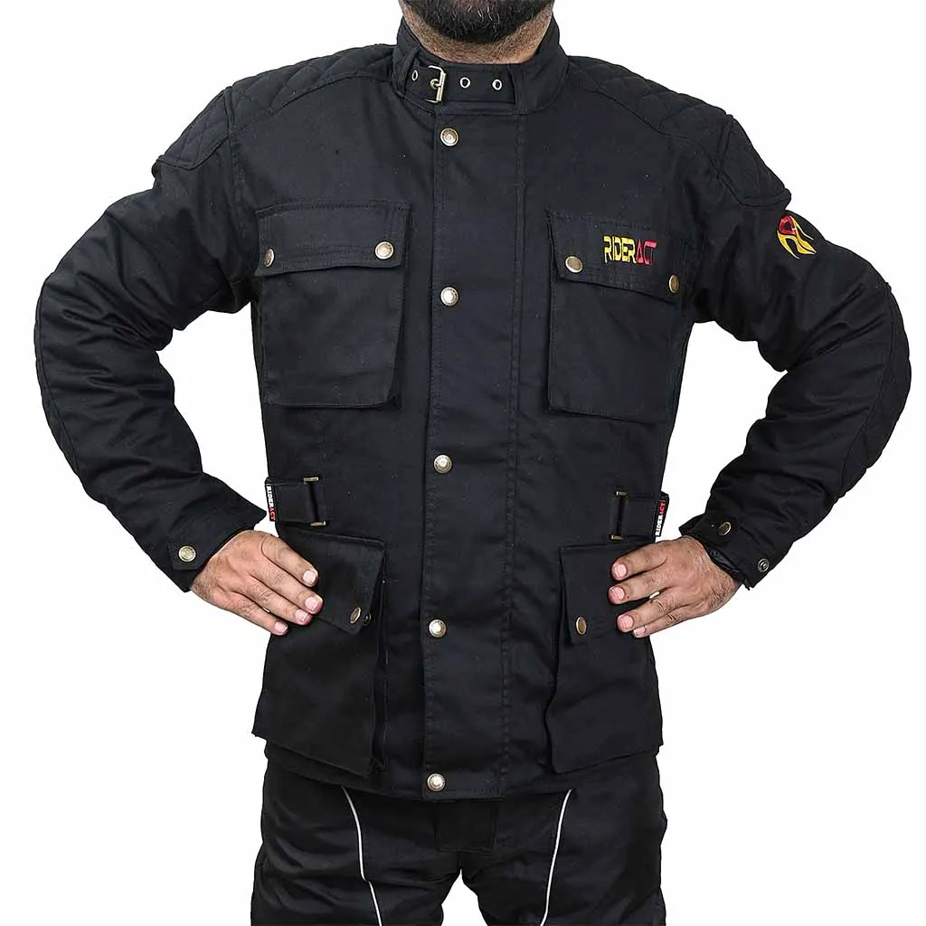 RIDERACT® Waxed Cotton Touring Motorcycle Jacket Zacota