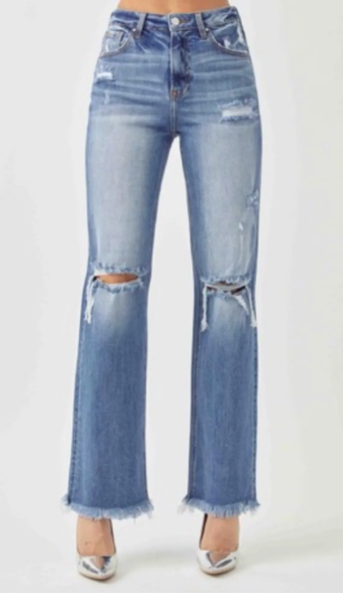 Risen Hannah High Rise Straight Distressed Jeans