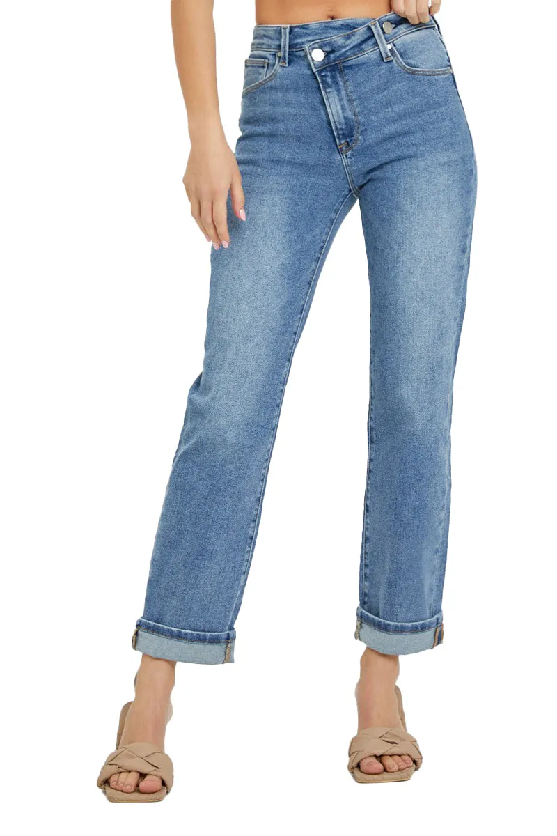 Risen Jeans - High Rise Cross Over Straight Leg Jeans - RDP5334