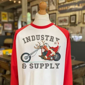 SANTA RIDES A CHOPPER BASEBALL SHIRT