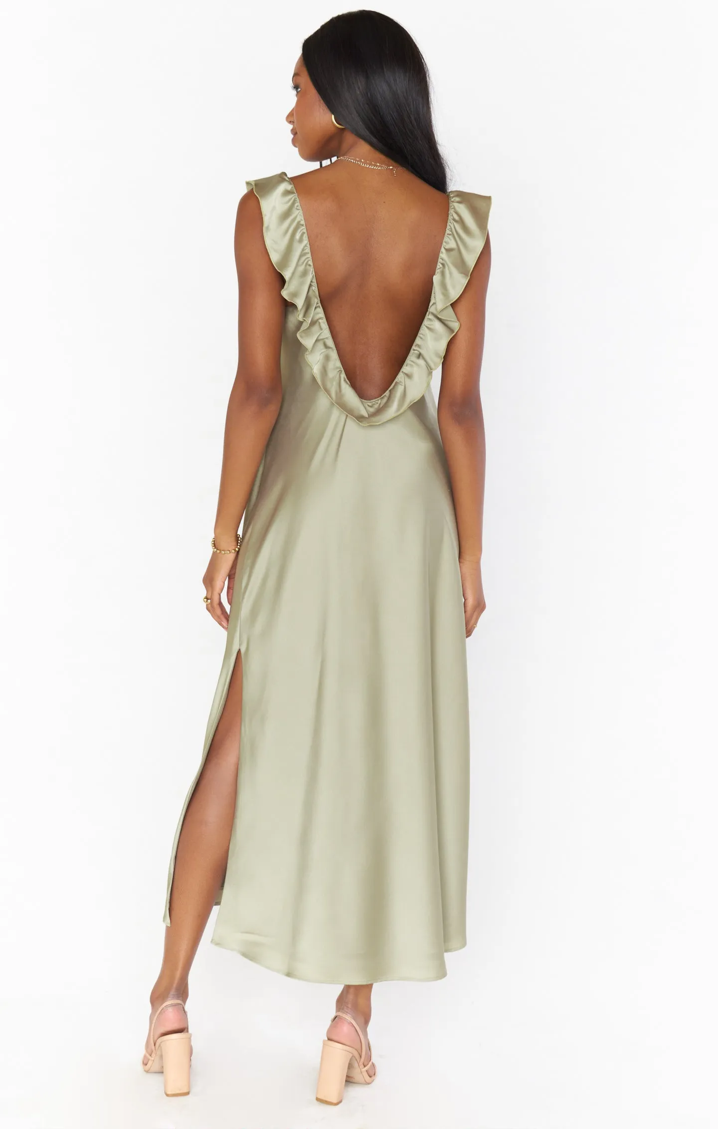 Serene Slip Dress ~ Moss Green Luxe Satin