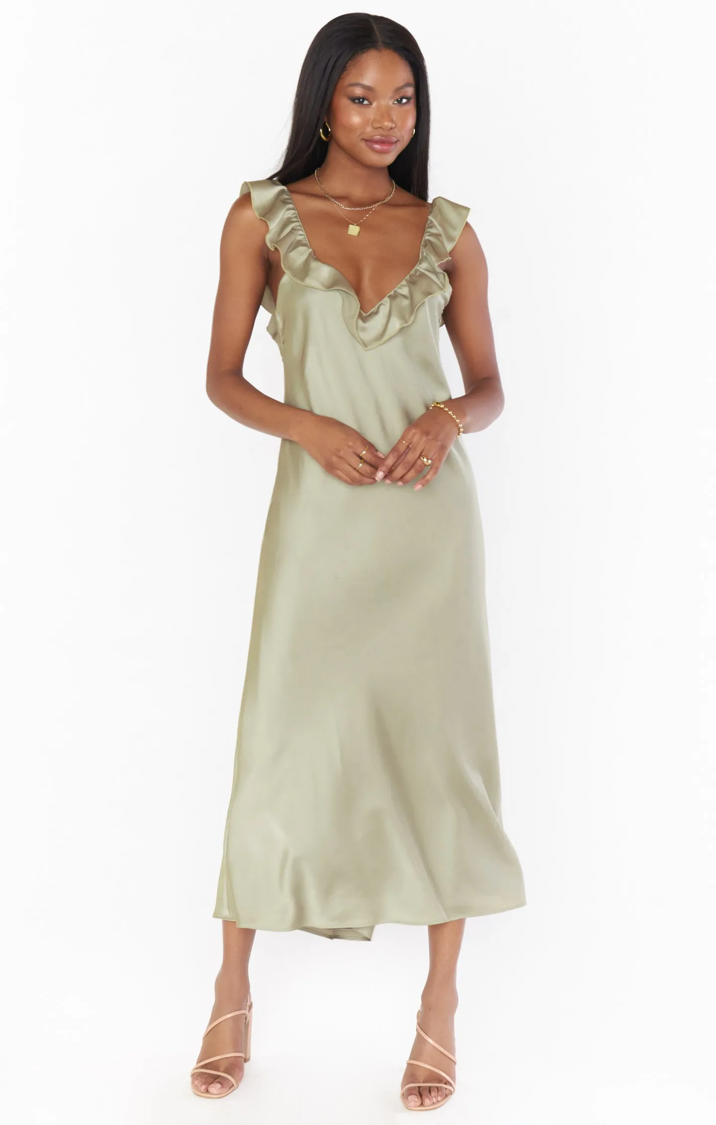 Serene Slip Dress ~ Moss Green Luxe Satin