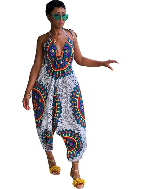 Sexy Totem Print Wide Leg Jumpsuit