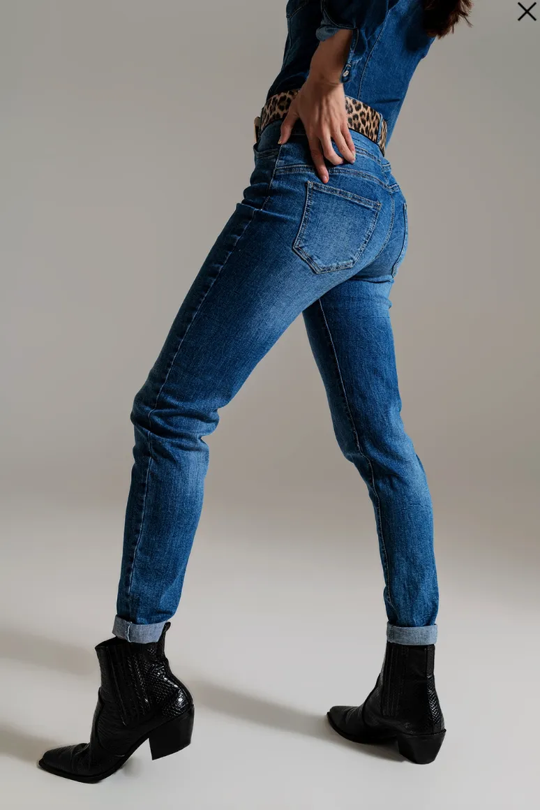 Skinny High Waisted Denim Jeans Mid Wash