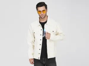 SLAY. Men's Off-White Vintage Button-Down Denim Biker Jacket