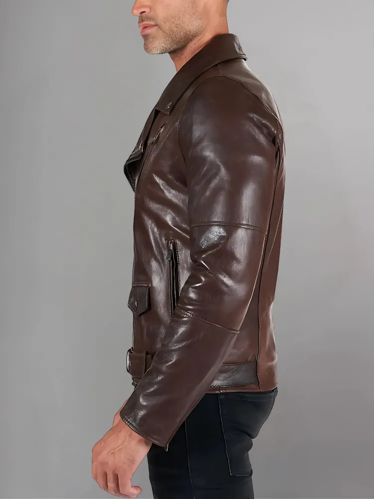 Slim Tan Brown Biker Leather Jacket