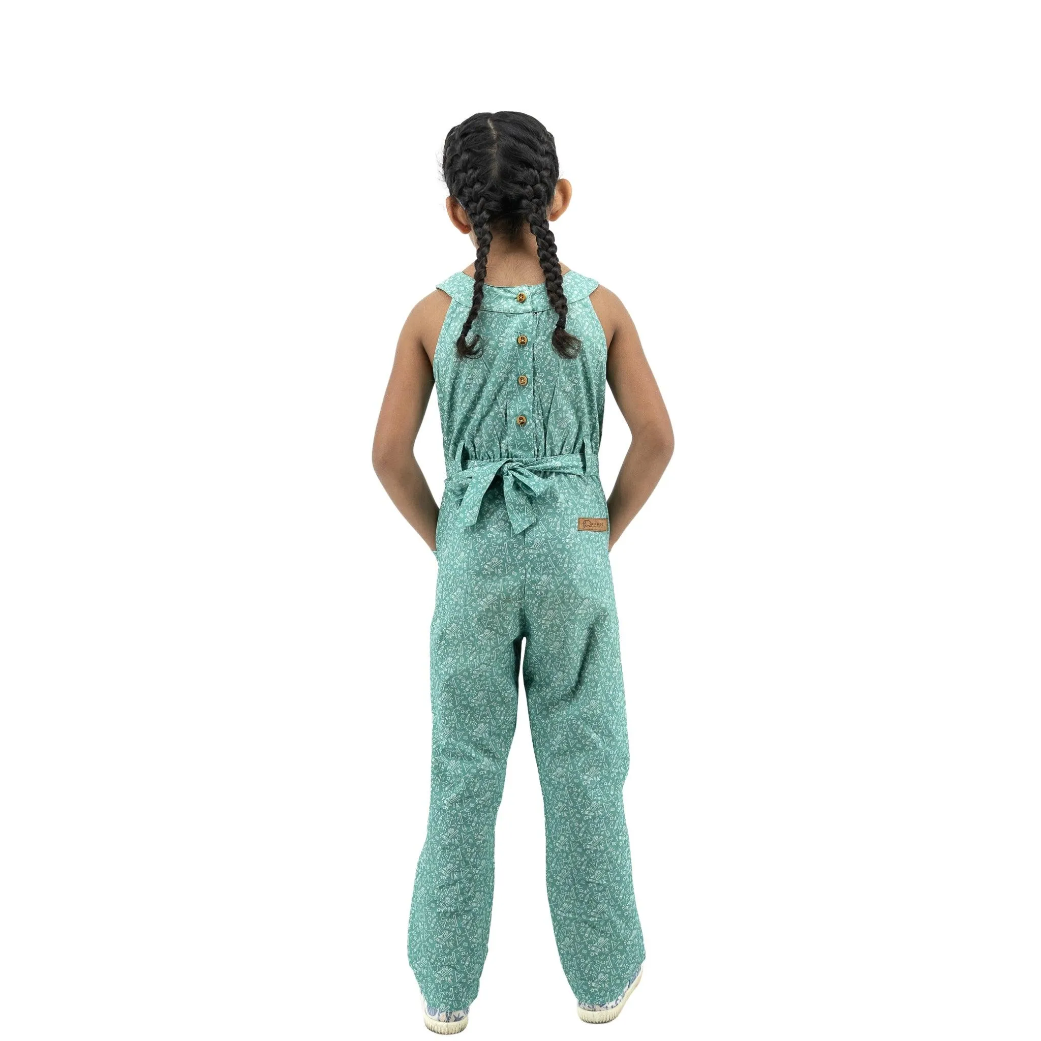 Smoke Green Cotton Jumpsuit For Girls