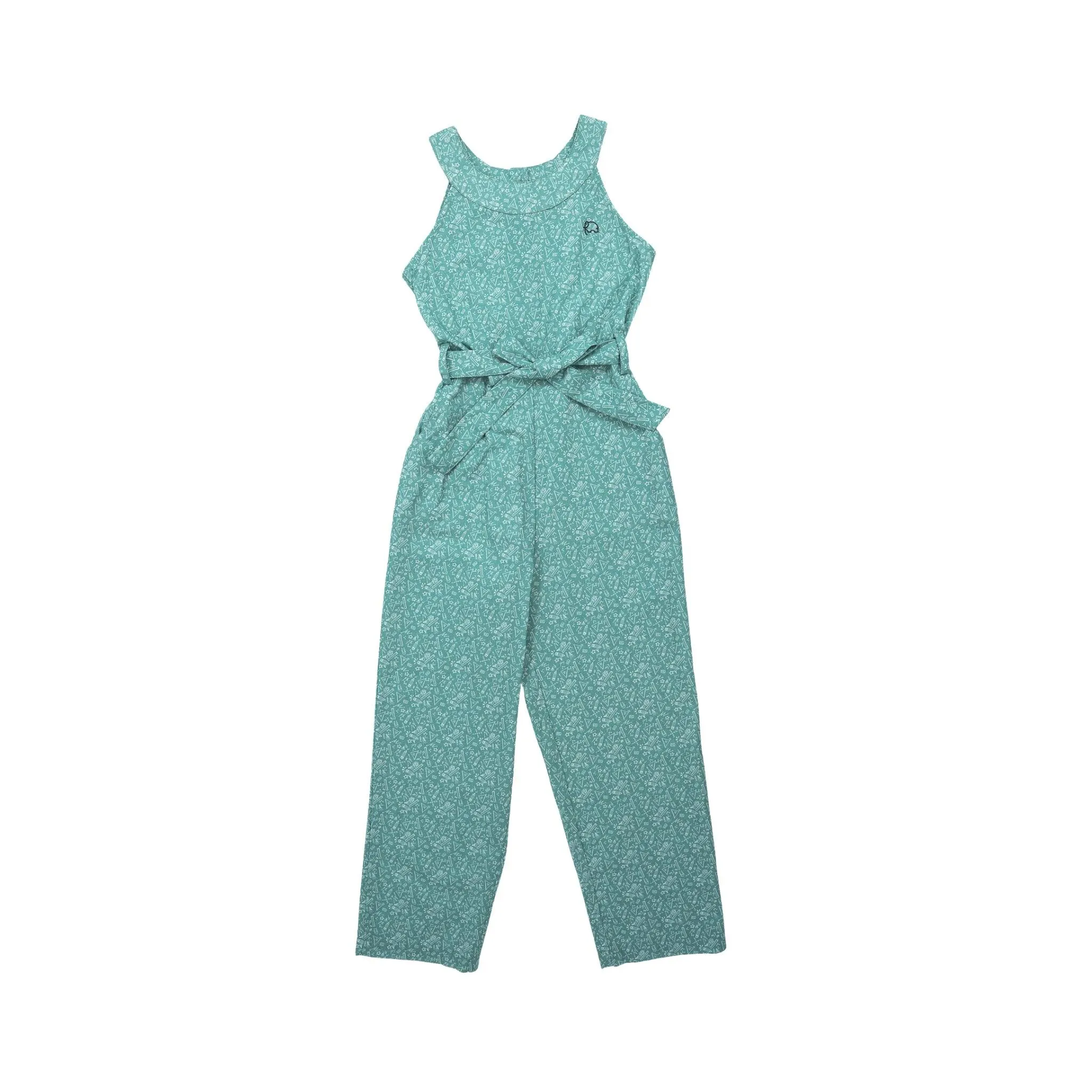 Smoke Green Cotton Jumpsuit For Girls