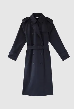 STELLA - Wool Trench Coat in Navy