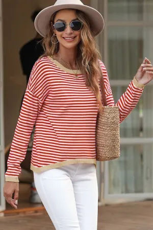 Striped Round Neck Drop Shoulder T-Shirt