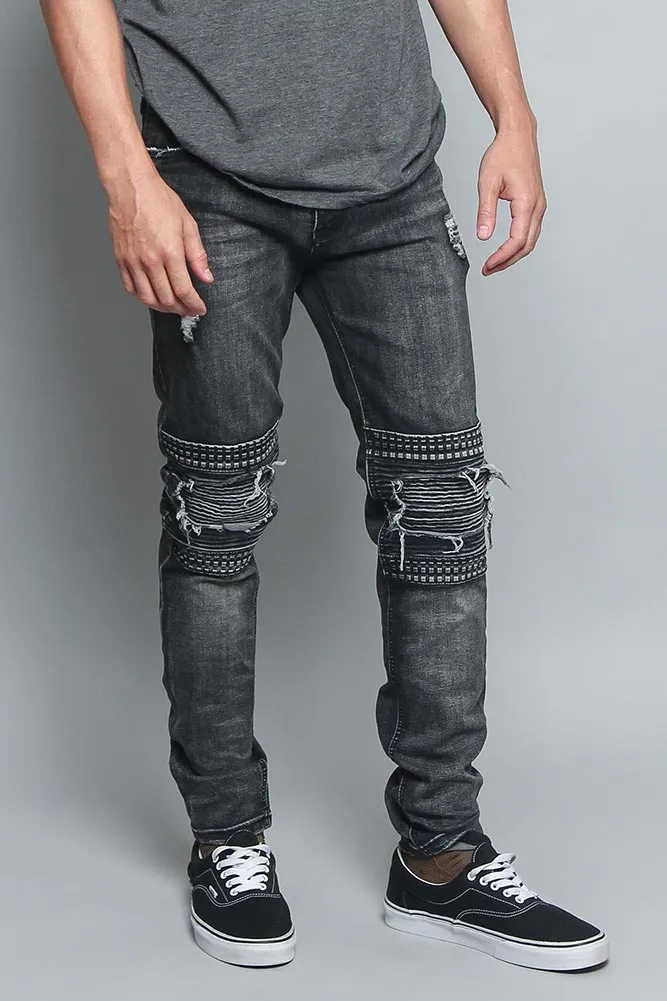 Studded Biker Denim Jeans