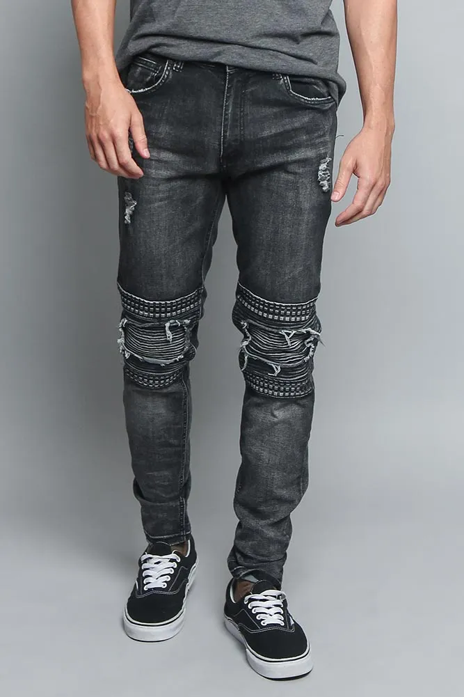 Studded Biker Denim Jeans