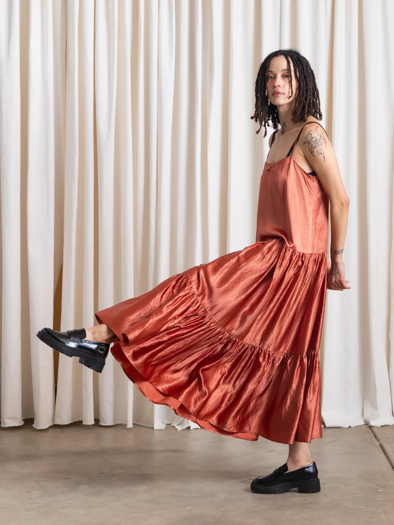 TIERED SLIP DRESS - COPPER