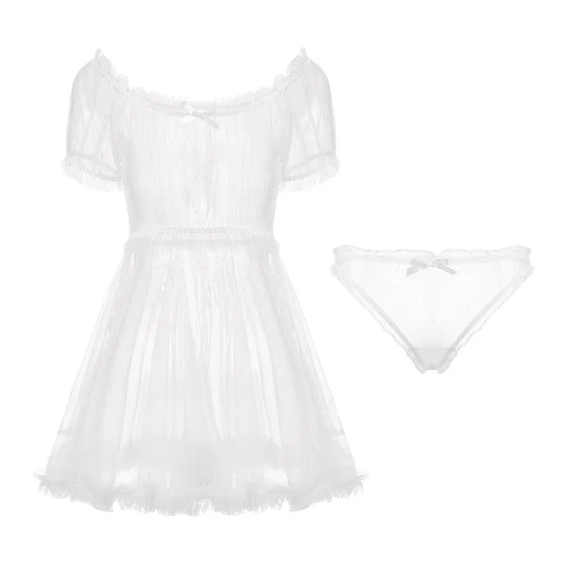 Transparent Delicate Gauze Babydoll Mini Dress Set