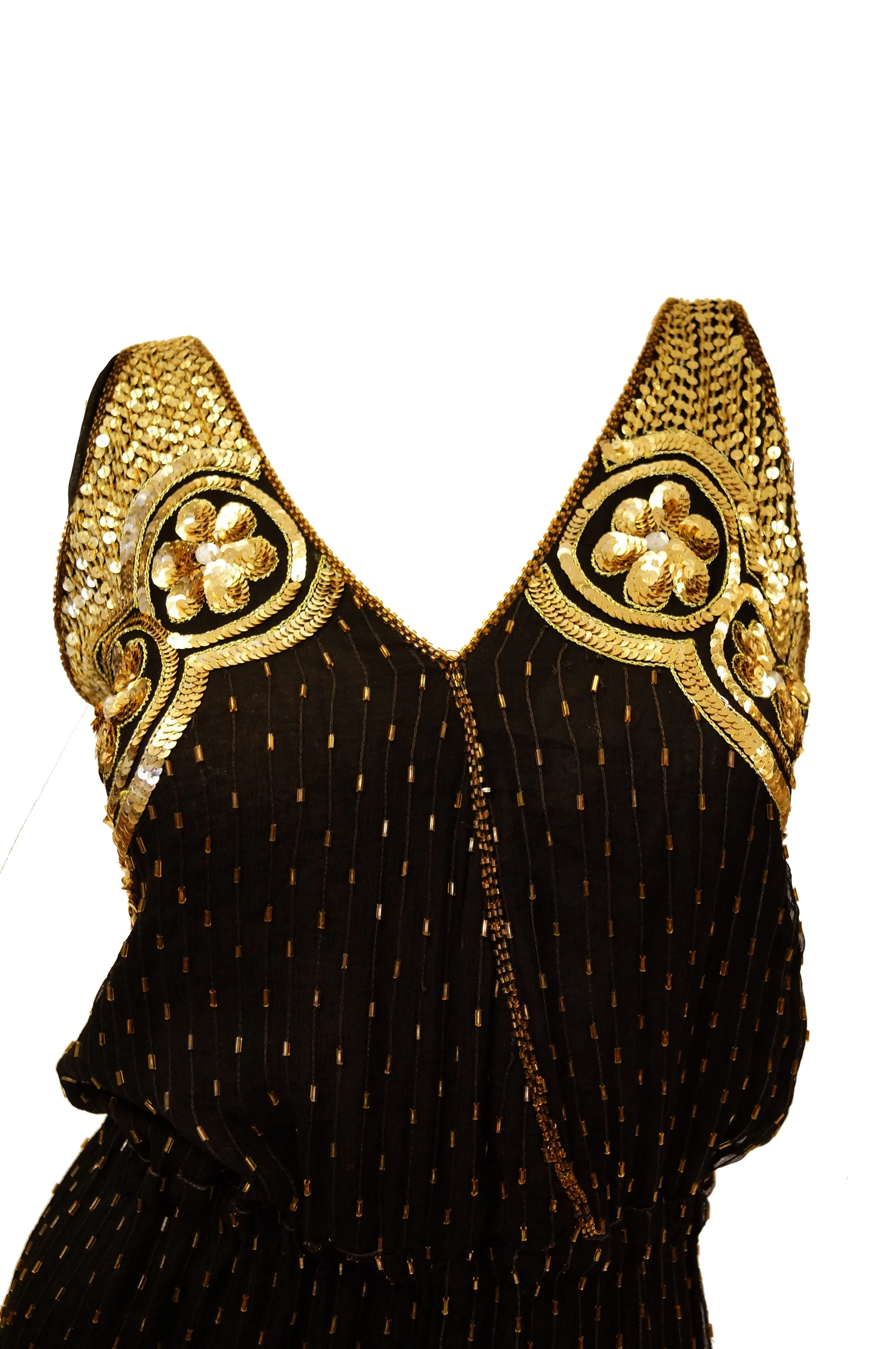 Vintage Black Silk Gold Beaded Jumpsuit