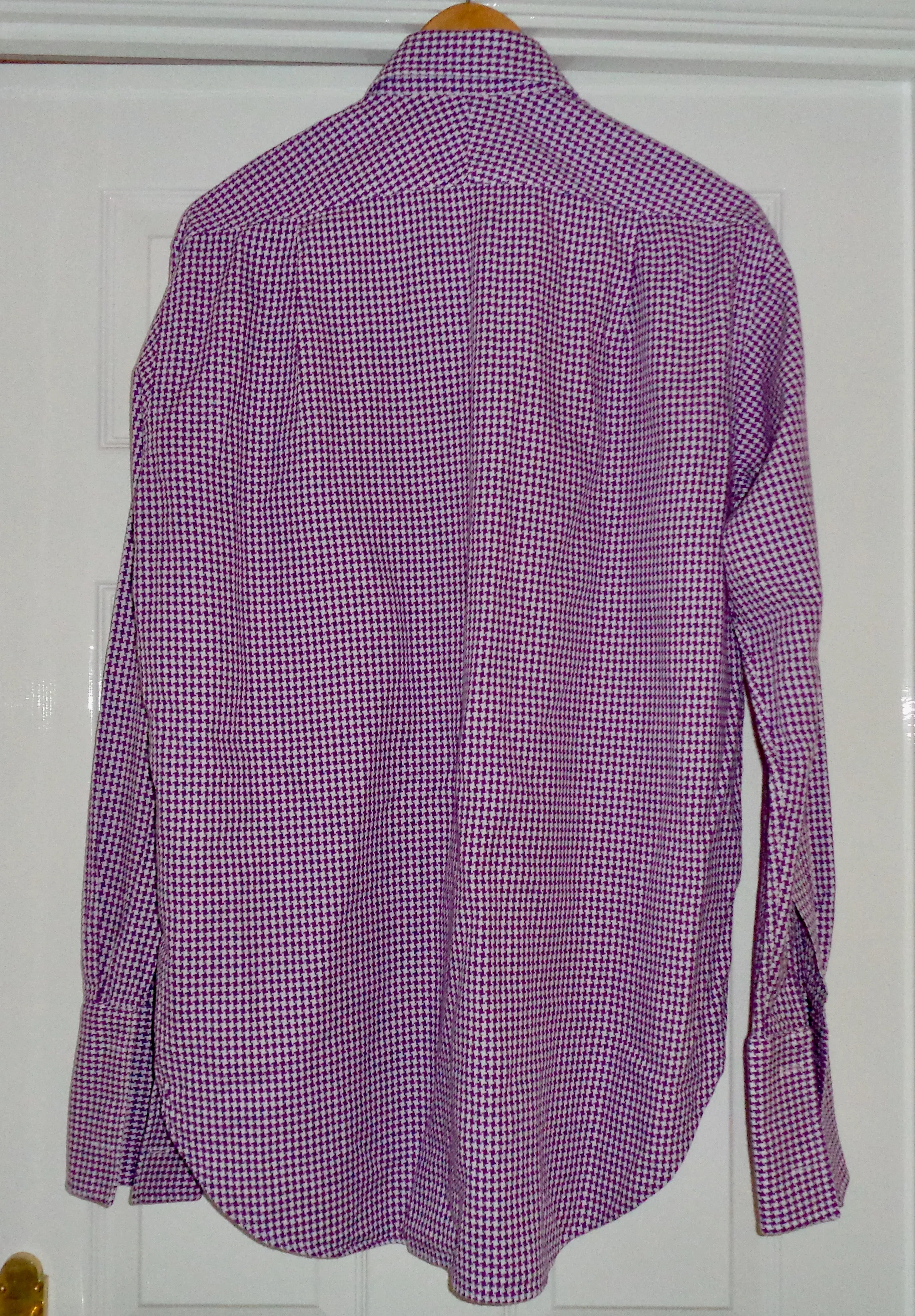 Vintage Dunhill Purple Check Long Sleeve 100% Cotton Shirt With A 16 Inch Collar