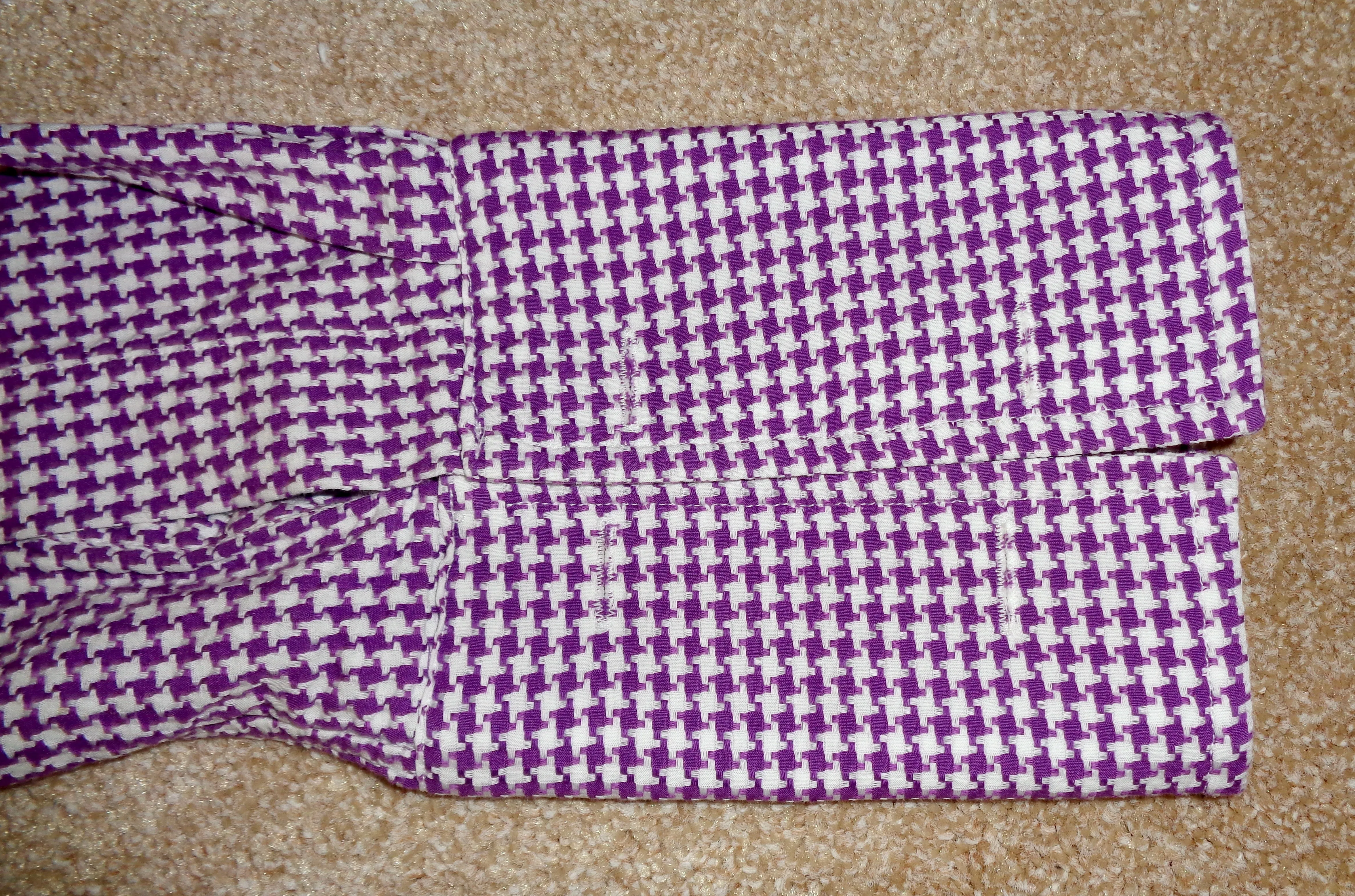 Vintage Dunhill Purple Check Long Sleeve 100% Cotton Shirt With A 16 Inch Collar