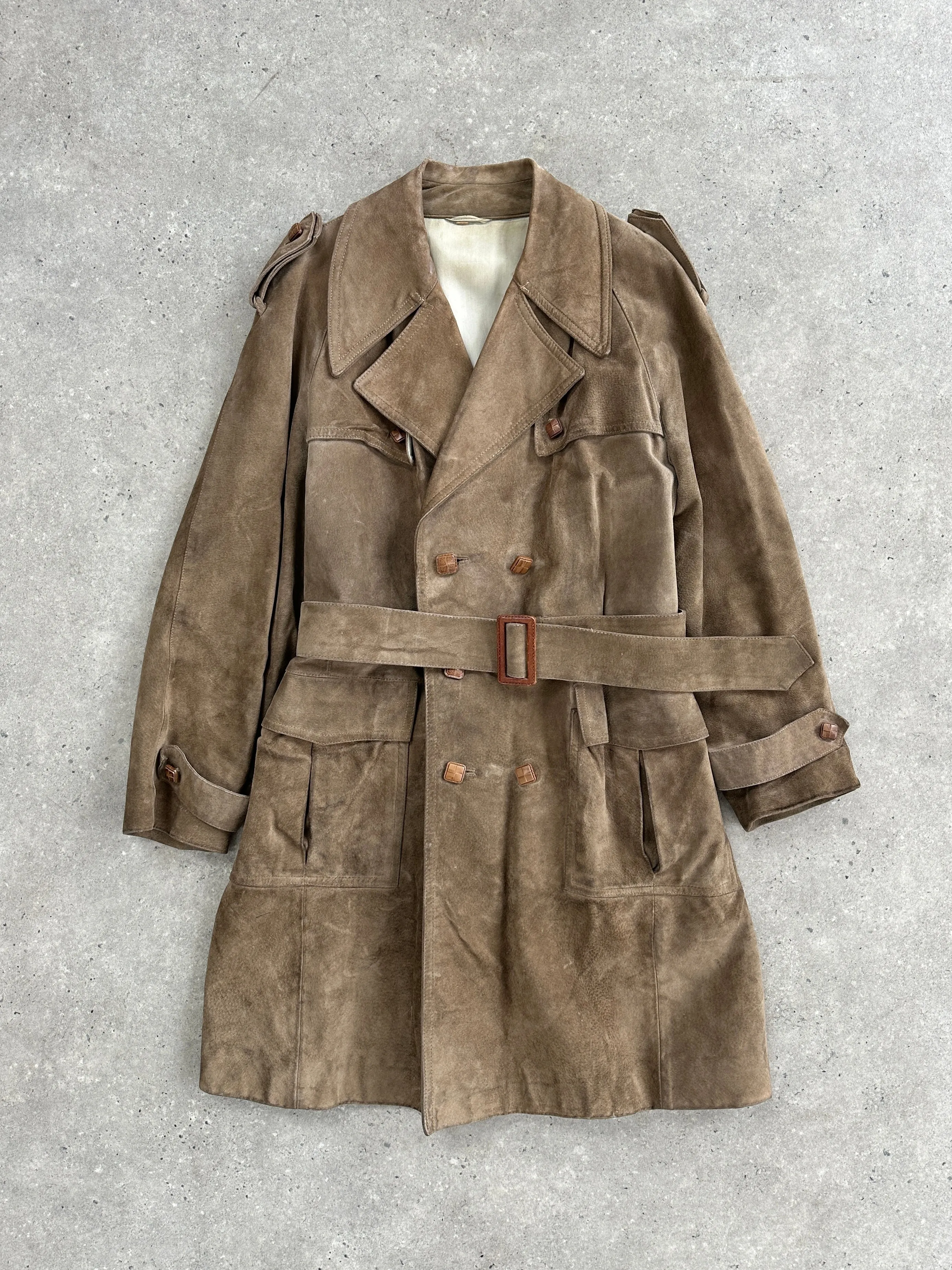 Vintage Pure Suede Belted Trench Coat - XL