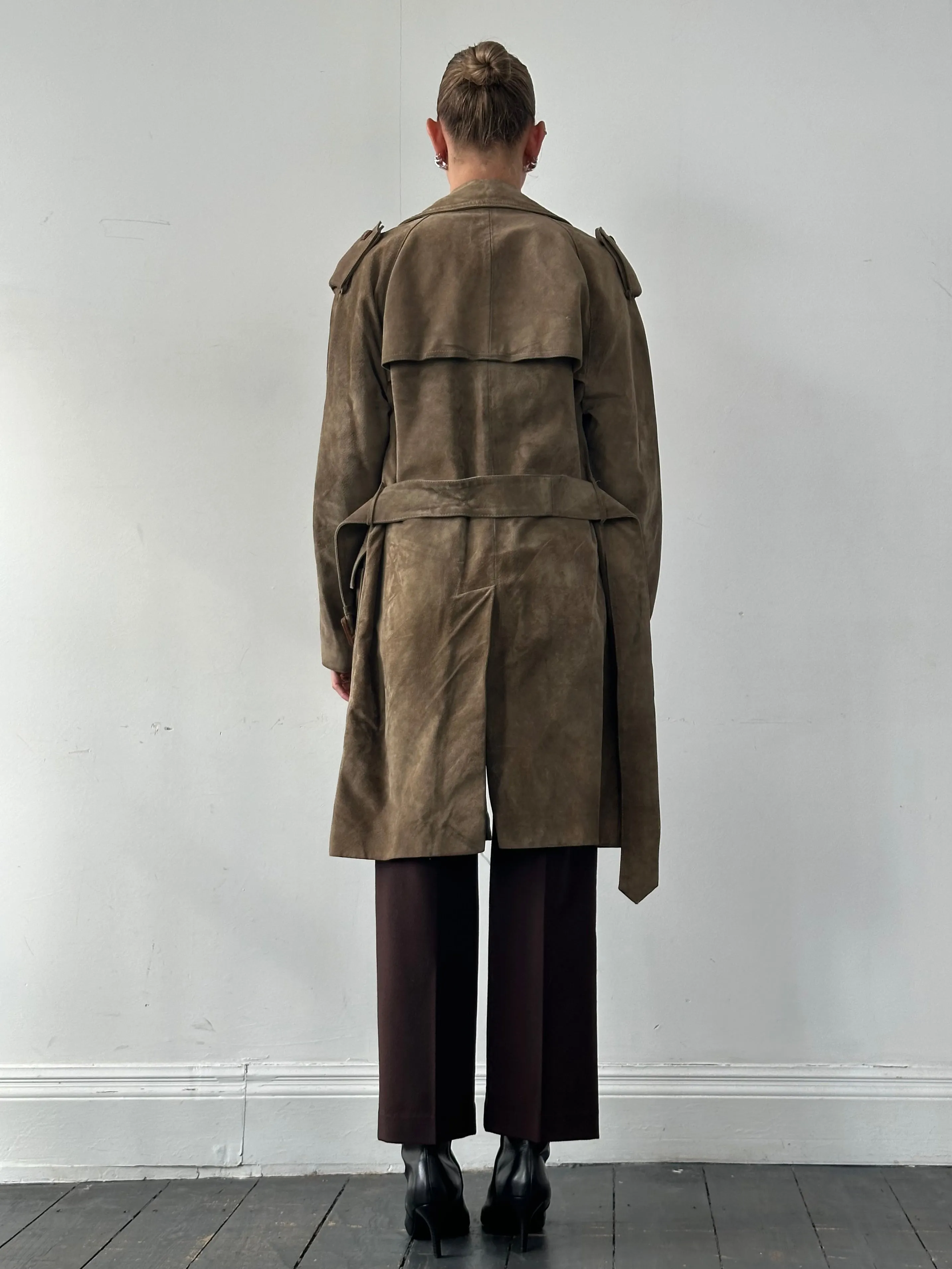 Vintage Pure Suede Belted Trench Coat - XL