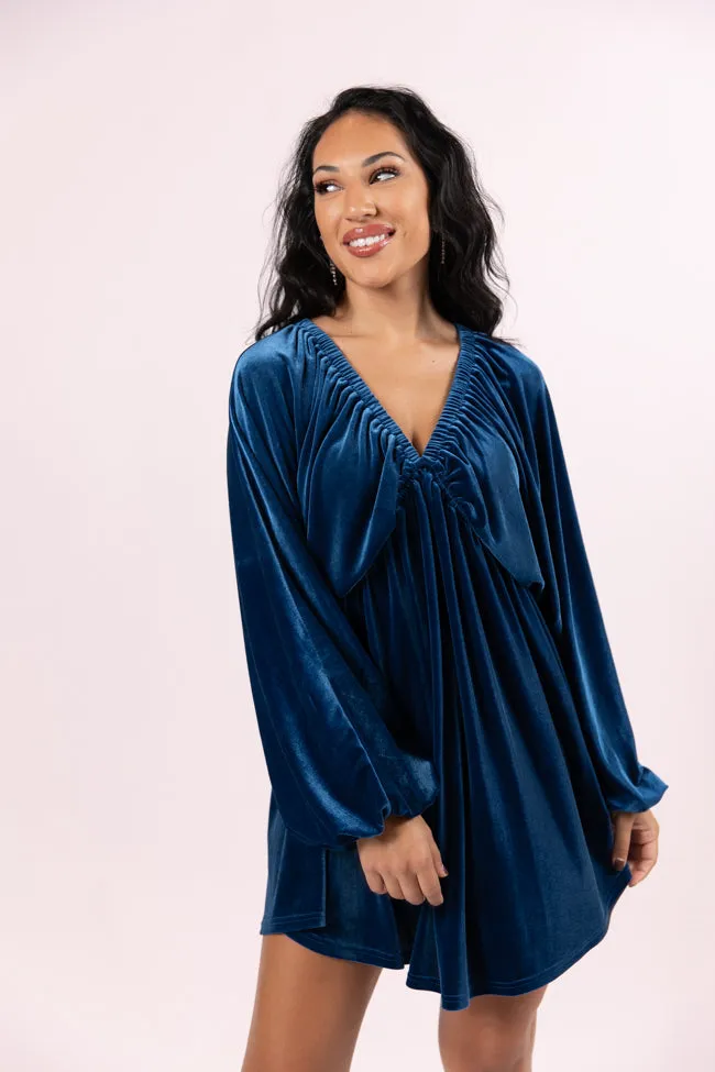 Warmest Wishes Blue Babydoll Cut Velvet Mini Dress