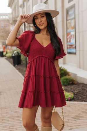 Wine Babydoll Smock Tiered Mini Dress - FINAL SALE