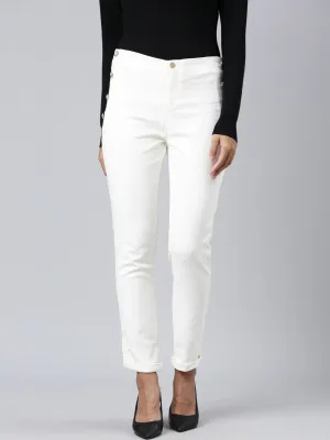 Women Off White Solid Slim Fit Denim Jeans