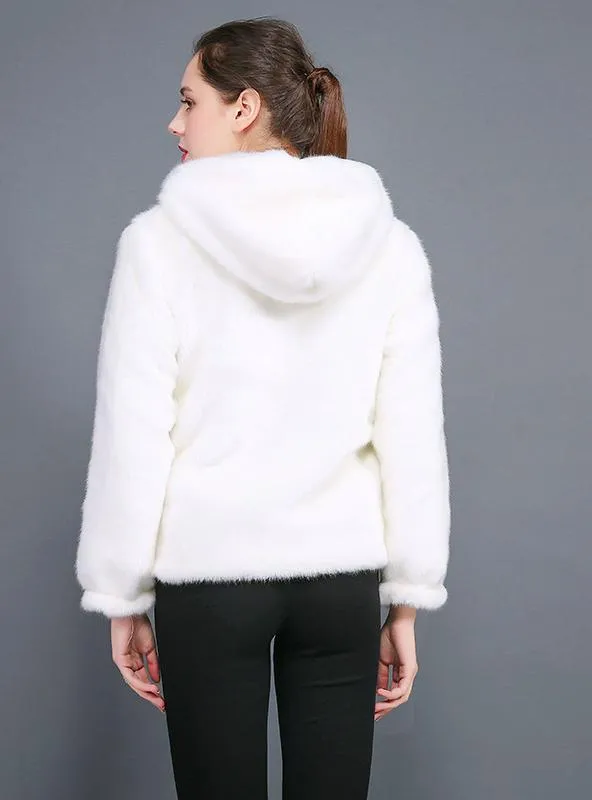 Women's Faux Fur Mink Wool Hoods Short Coat