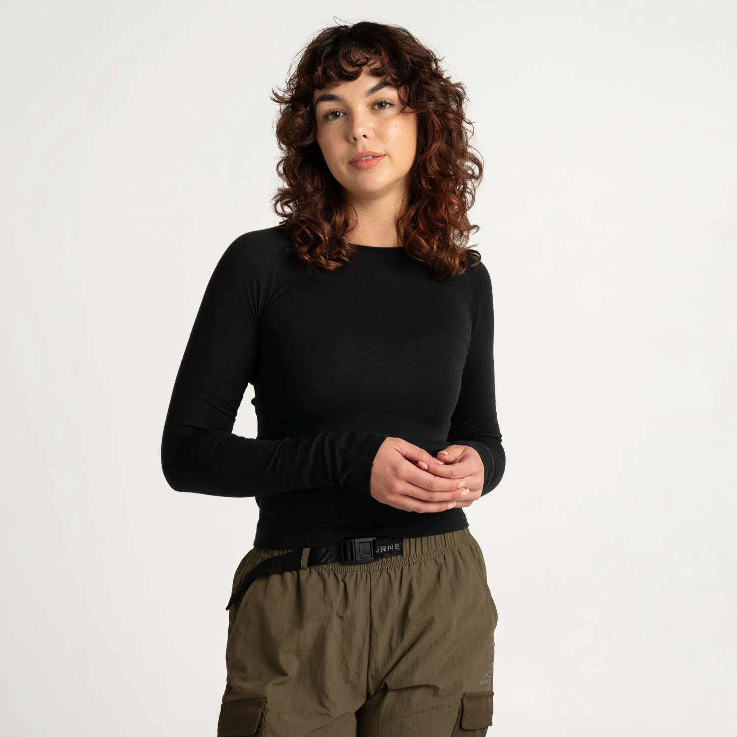 Womens Merino LS Base Layer Charcoal