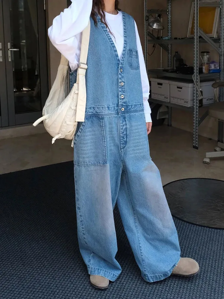 Women's Oversized Wide Leg Denim Jumpsuit