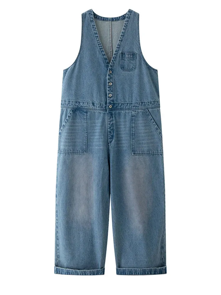 Women's Oversized Wide Leg Denim Jumpsuit