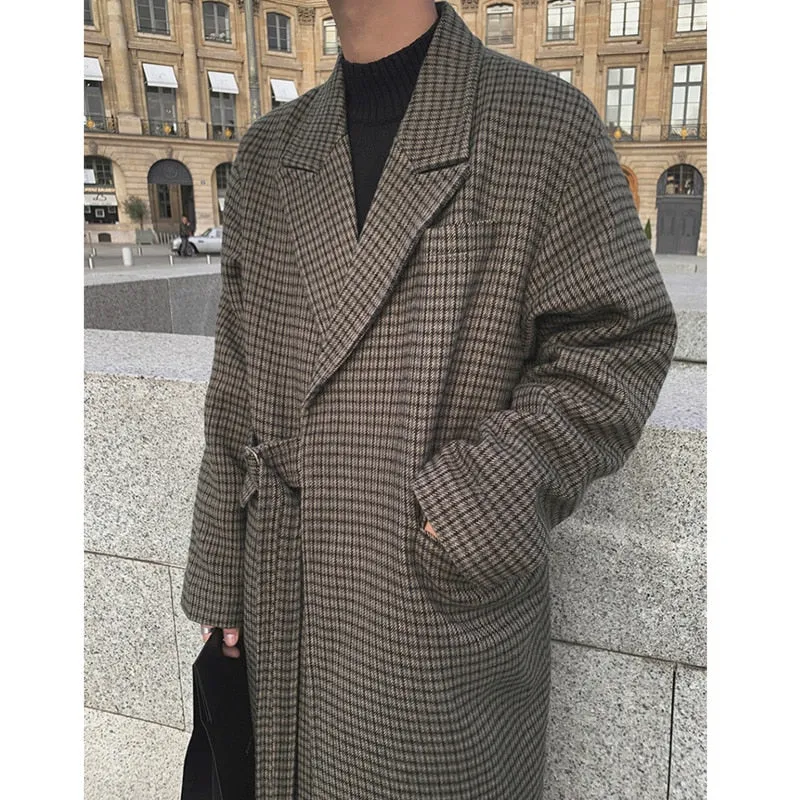 xiangtuibao - WOOLEN PLAID TRENCH COAT