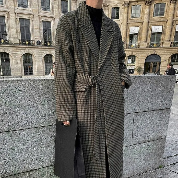 xiangtuibao - WOOLEN PLAID TRENCH COAT