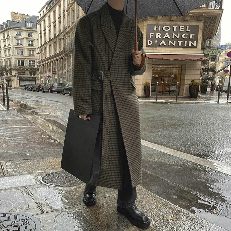 xiangtuibao - WOOLEN PLAID TRENCH COAT