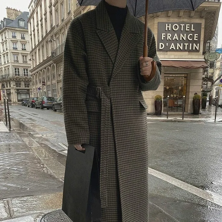 xiangtuibao - WOOLEN PLAID TRENCH COAT