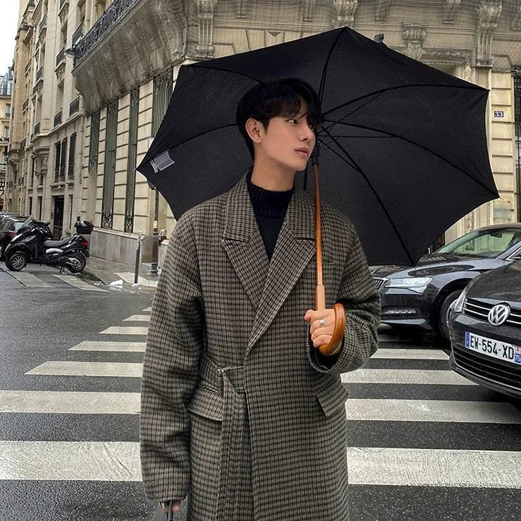 xiangtuibao - WOOLEN PLAID TRENCH COAT